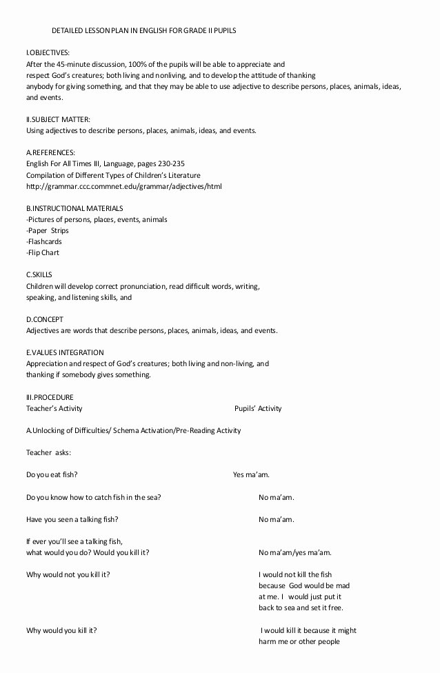 Detailed Lesson Plan Template Beautiful Detailed Lesson Plan In English Ii