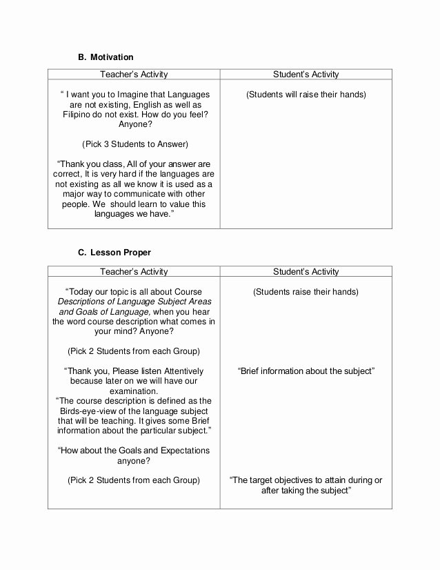 Detailed Lesson Plan Template Luxury Sample Detailed Lesson Plan
