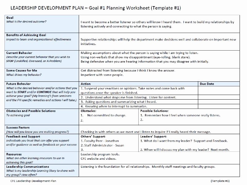 Development Action Plan Template Fresh Leadership Development Plan