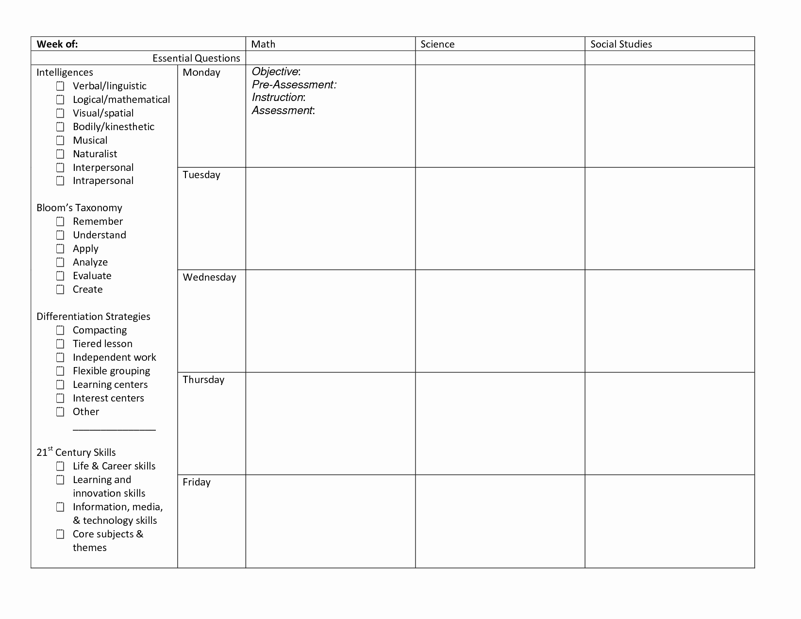 Differentiated Instruction Lesson Plan Template Beautiful Best S Of Instructional Activity Template
