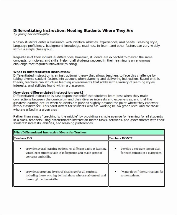 Differentiated Instruction Lesson Plan Template Fresh Differentiated Instruction Template 7 Free Word Pdf