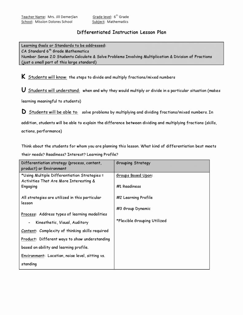 Differentiated Lesson Plan Template Awesome Differentiated Instruction Lesson Template Pdf format