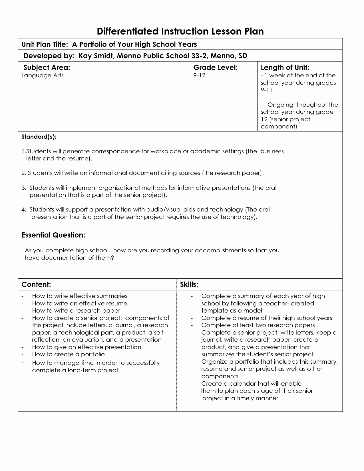 Differentiated Lesson Plan Template New Differentiated Instruction Lesson Plan Template 1954