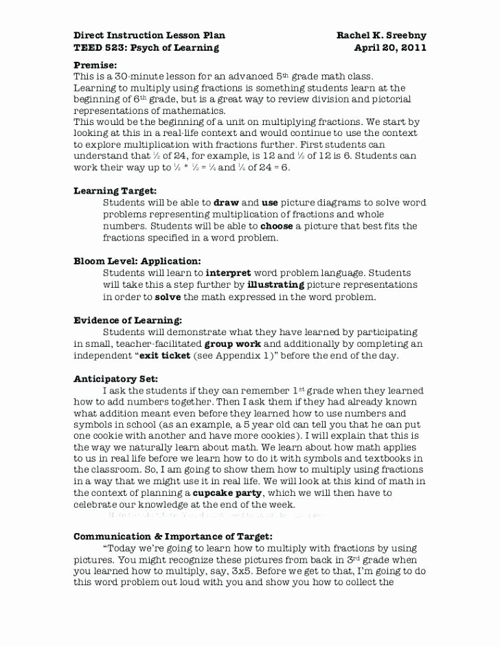 Direct Instruction Lesson Plan Template Awesome Learn Lesson Plan Template