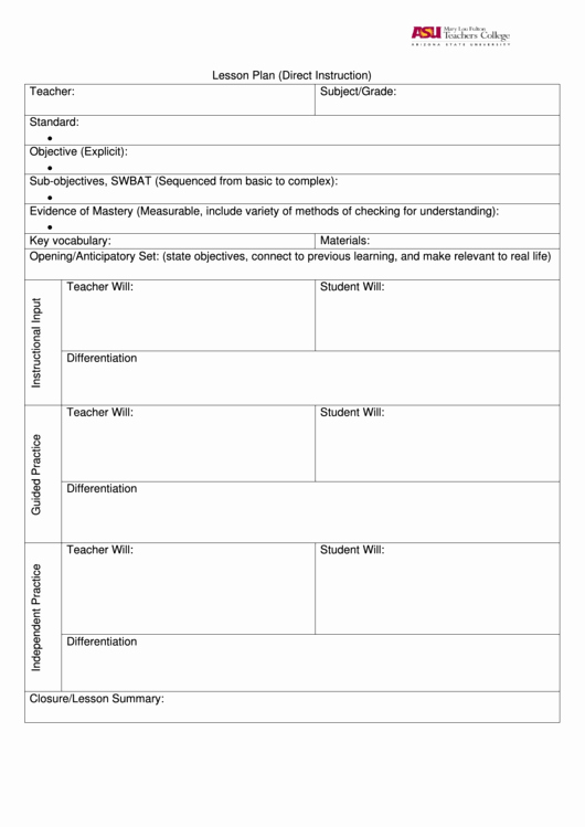 Direct Instruction Lesson Plan Template New top Direct Instruction Lesson Plan Templates Free to