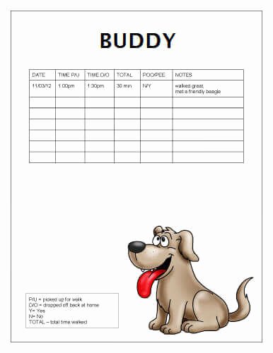 Dog Training Plan Template Unique Free Printable Dog Walking Log Templates