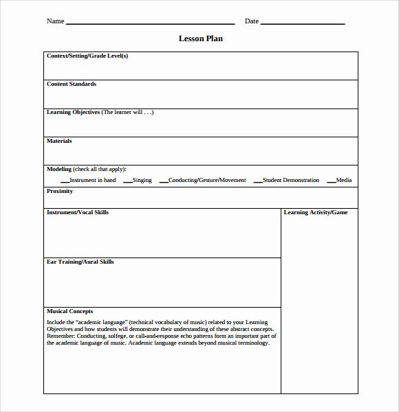 Downloadable Lesson Plan Template Lovely 8 Sample Music Lesson Plans