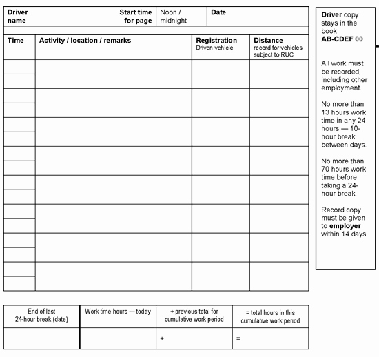 Drivers Log Book Template Awesome Land Transport Rule Worktime and Logbooks 2007