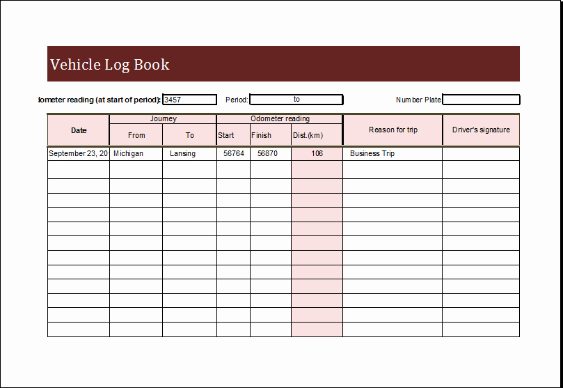 Drivers Log Book Template Fresh Vehicle Log Book Template for Ms Excel
