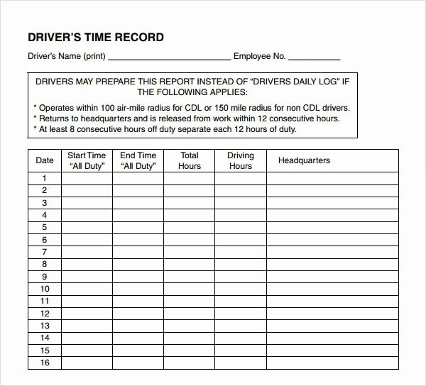 Drivers Log Book Template Lovely 16 Sample Daily Log Templates Pdf Doc