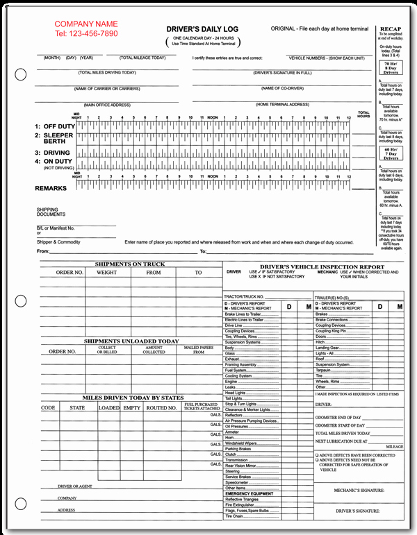 Drivers Log Book Template Luxury Truck Drivers Daily Log form