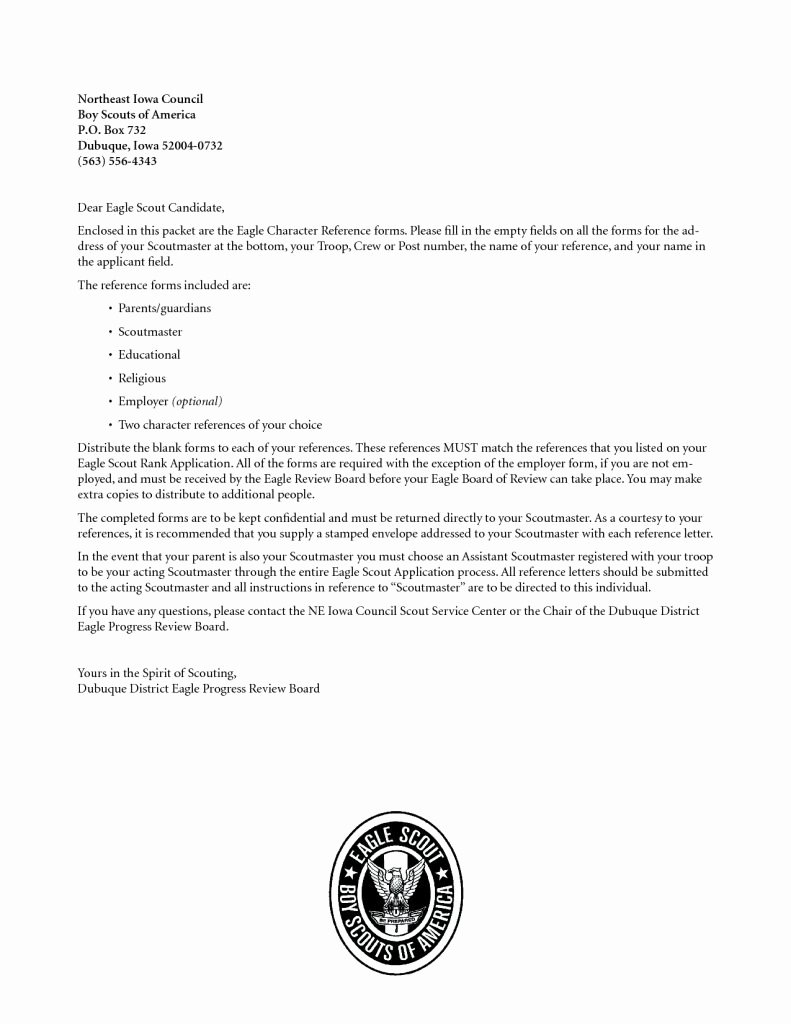 Eagle Letter Of Recommendation form Beautiful Eagle Scout Letter Re Mendation Request form Example