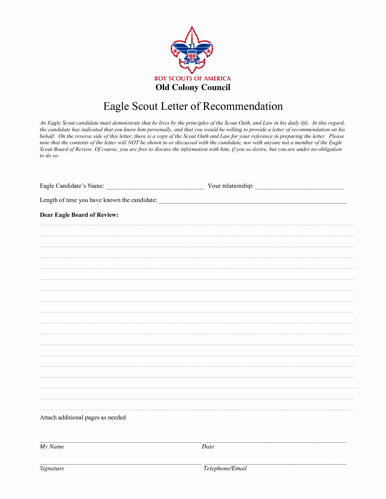 Eagle Letter Of Recommendation form New Eagle Scout Letter Re Mendation Sample From
