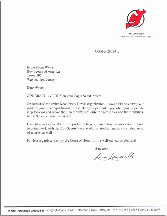 Eagle Scout Letter Of Recommendation Beautiful Lamoriello