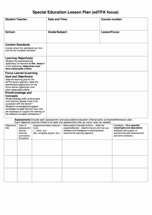 Edtpa Lesson Plan Template New top Special Education Lesson Plan Templates Free to