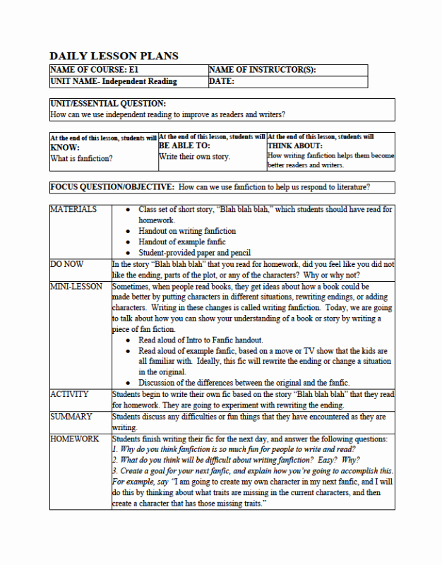Edtpa Lesson Plan Template Ny Elegant Template to Reconstruct A Lesson Plan Shmpfo
