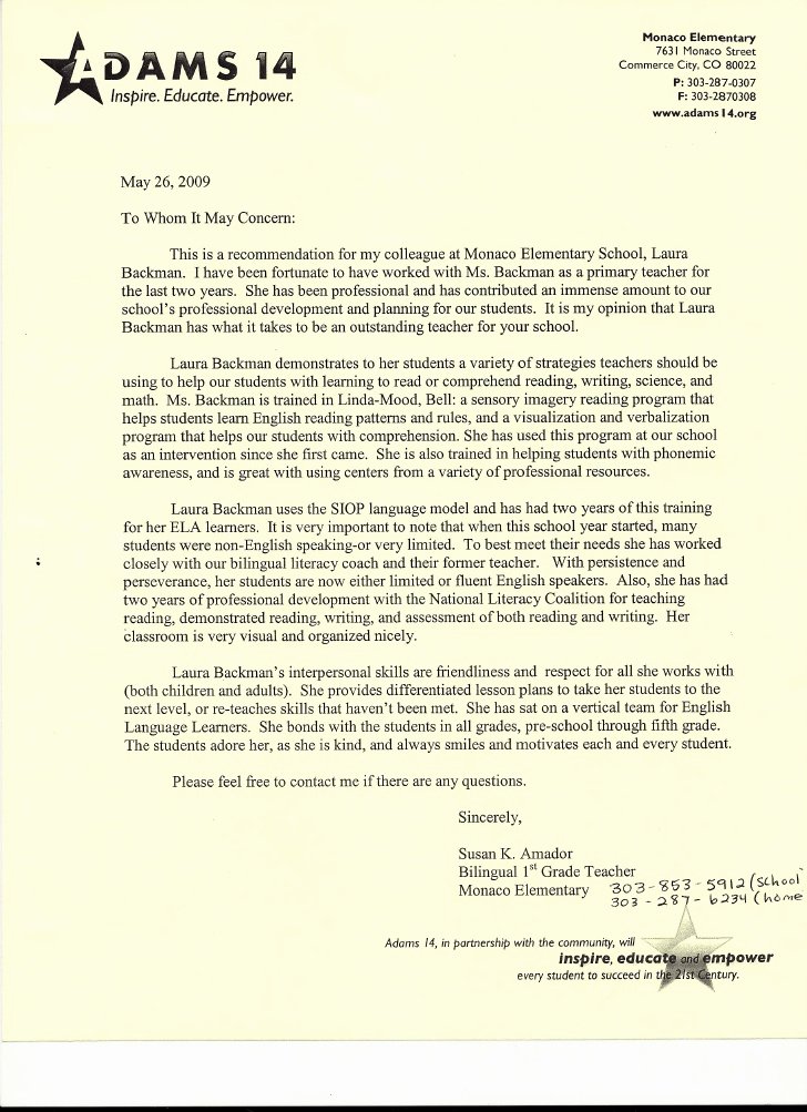 Education Letter Of Recommendation Awesome Letter Of Re Mendation From Elementary School Teacher