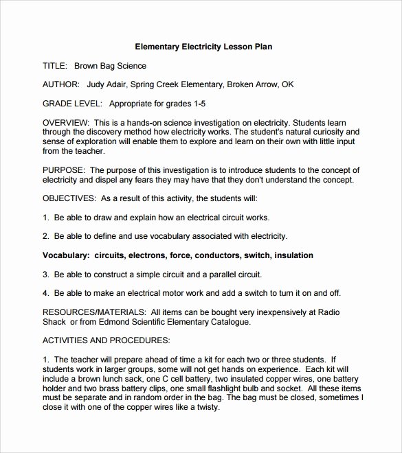 sample elementary lesson plan template