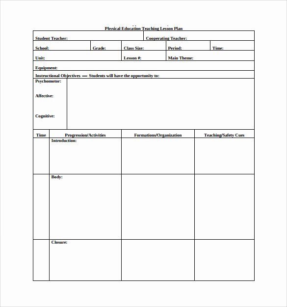 Elementary Lesson Plan Template Awesome Sample Physical Education Lesson Plan 14 Examples In