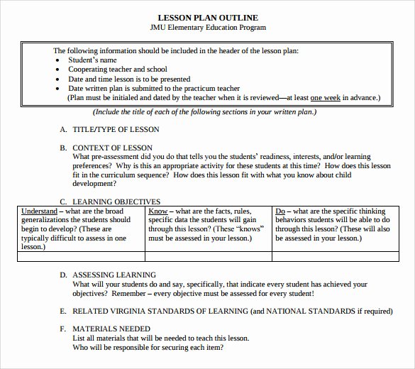 Elementary Music Lesson Plan Template Inspirational Sample Elementary Lesson Plan Template 10 Free