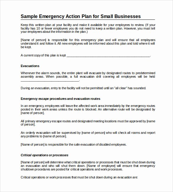 Emergency Response Plan Template New 11 Sample Emergency Action Plan Templates