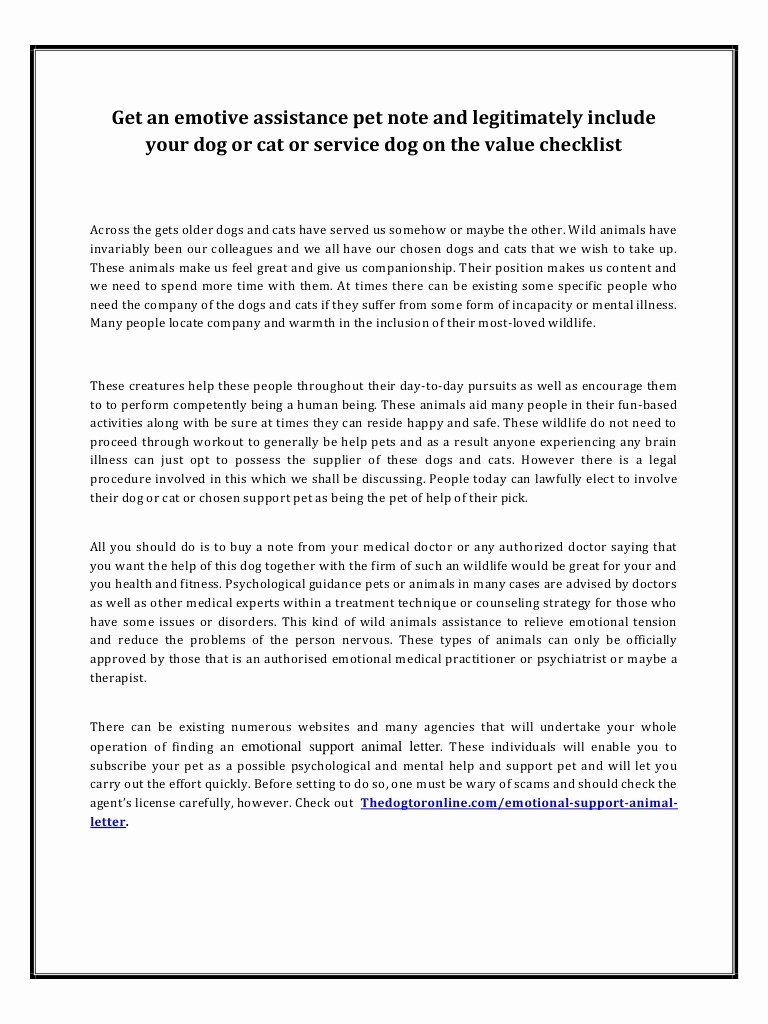 Emotional Support Animal Letter for Flying Example Lovely Emotional Support Animal Letter by Thusi Page 1 1 Pdf