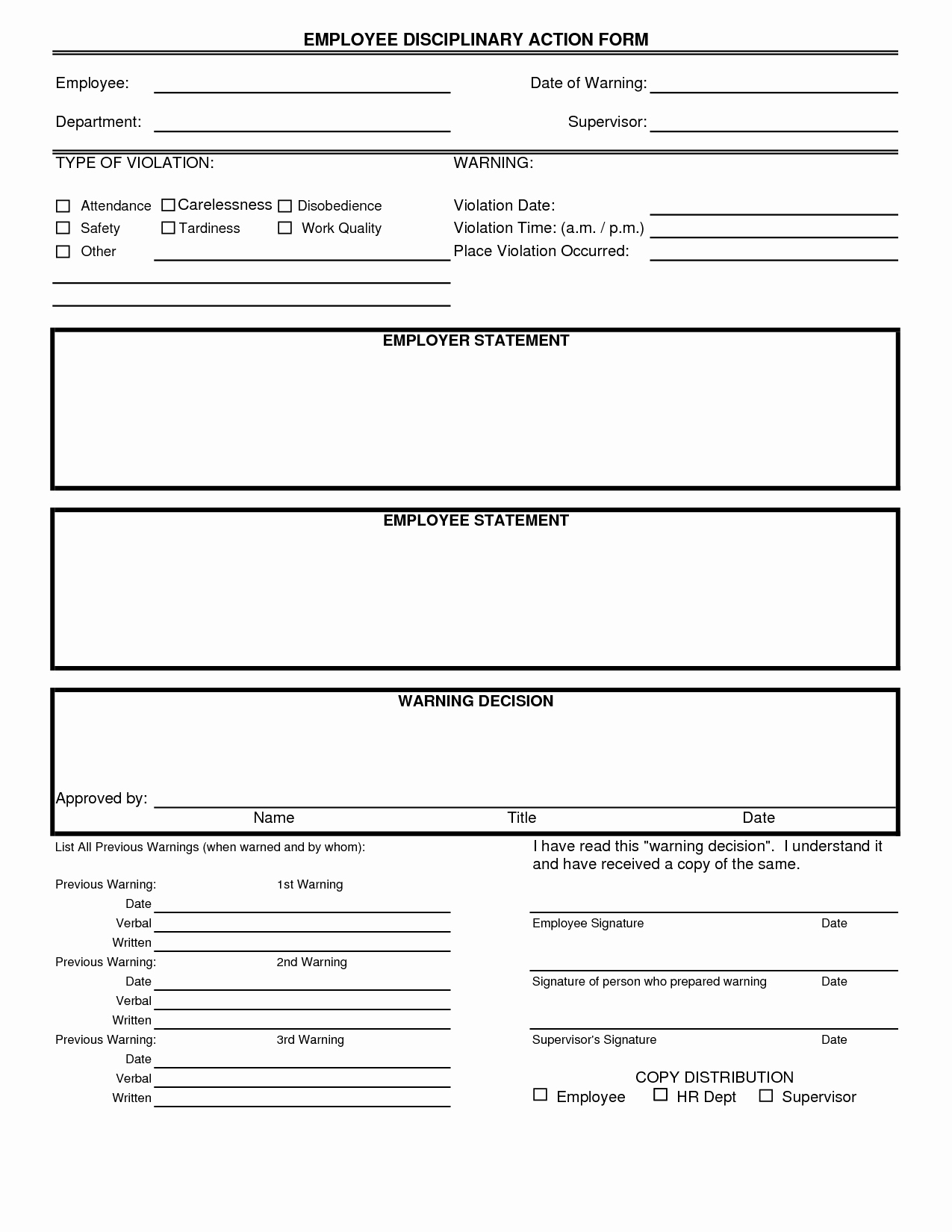 Employee Action Plan Template Unique Disciplinary form Template Free