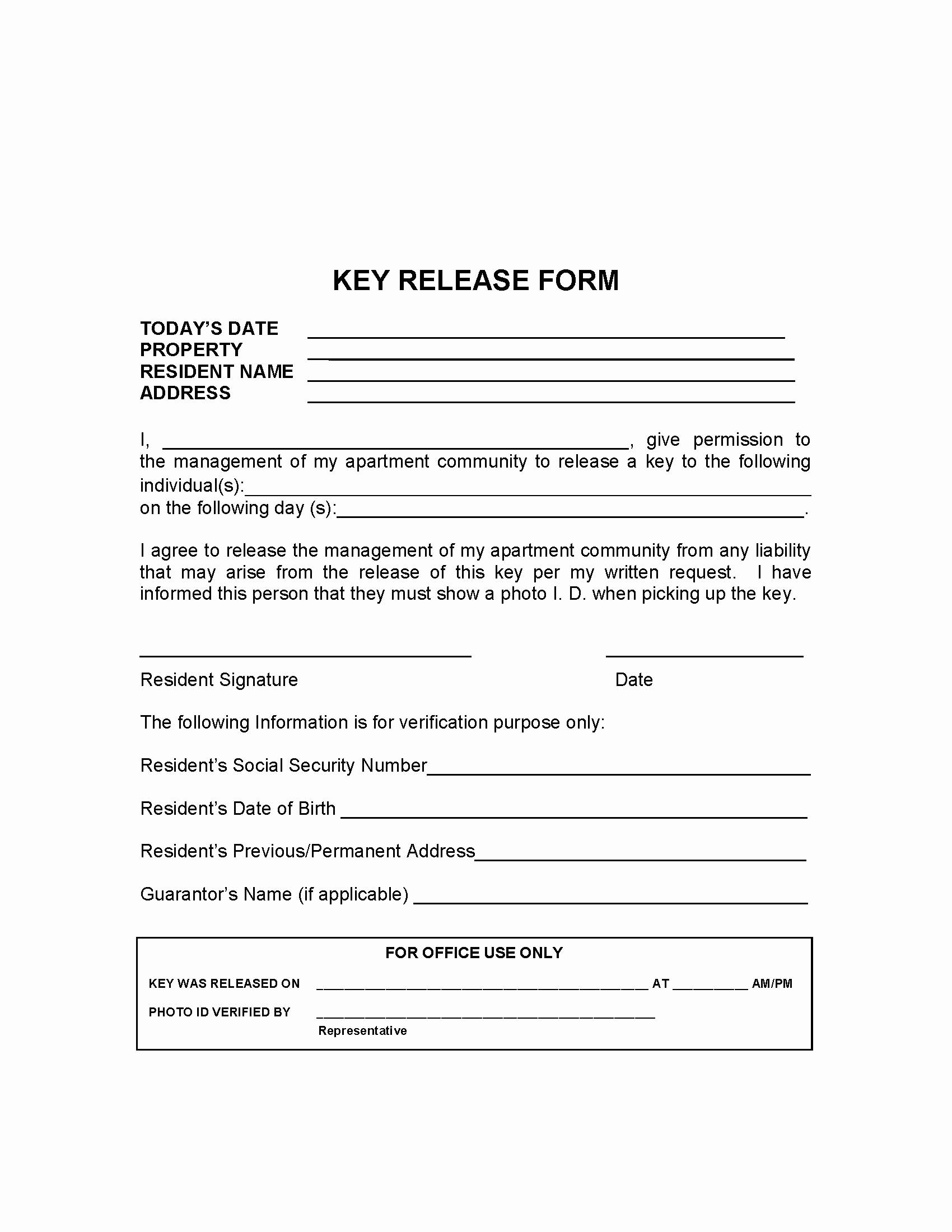 Employee Key Holder Agreement Template Inspirational Key Release form Release forms Release forms