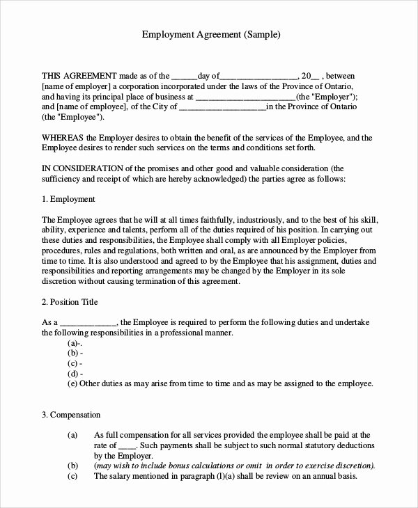 Employee Loan Agreement California Best Of Standard Employment Agreement Sample 18 Examples In Pdf