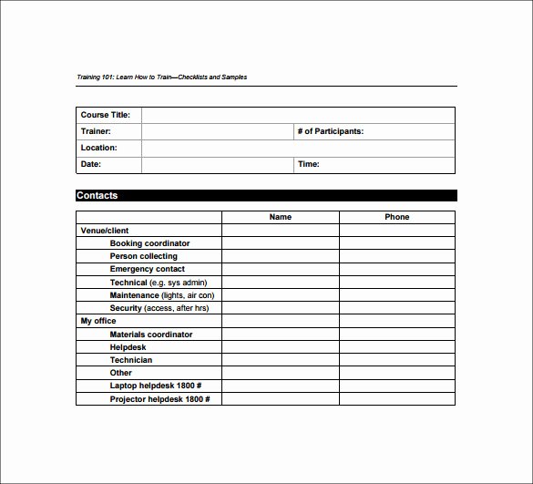 Employee Training Plan Template Word Unique Training Checklist Sample 14 Documents In Pdf Word