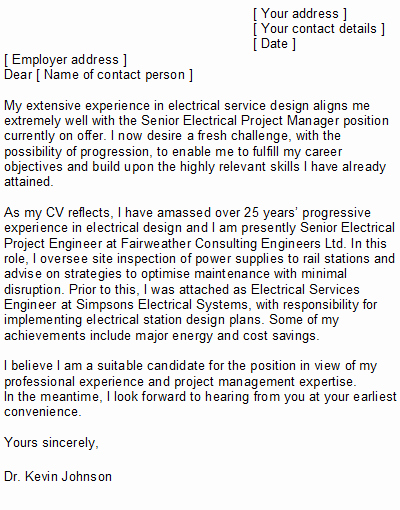 Engineering Cover Letter format Fresh Electrical Engineering Cover Letter Sample