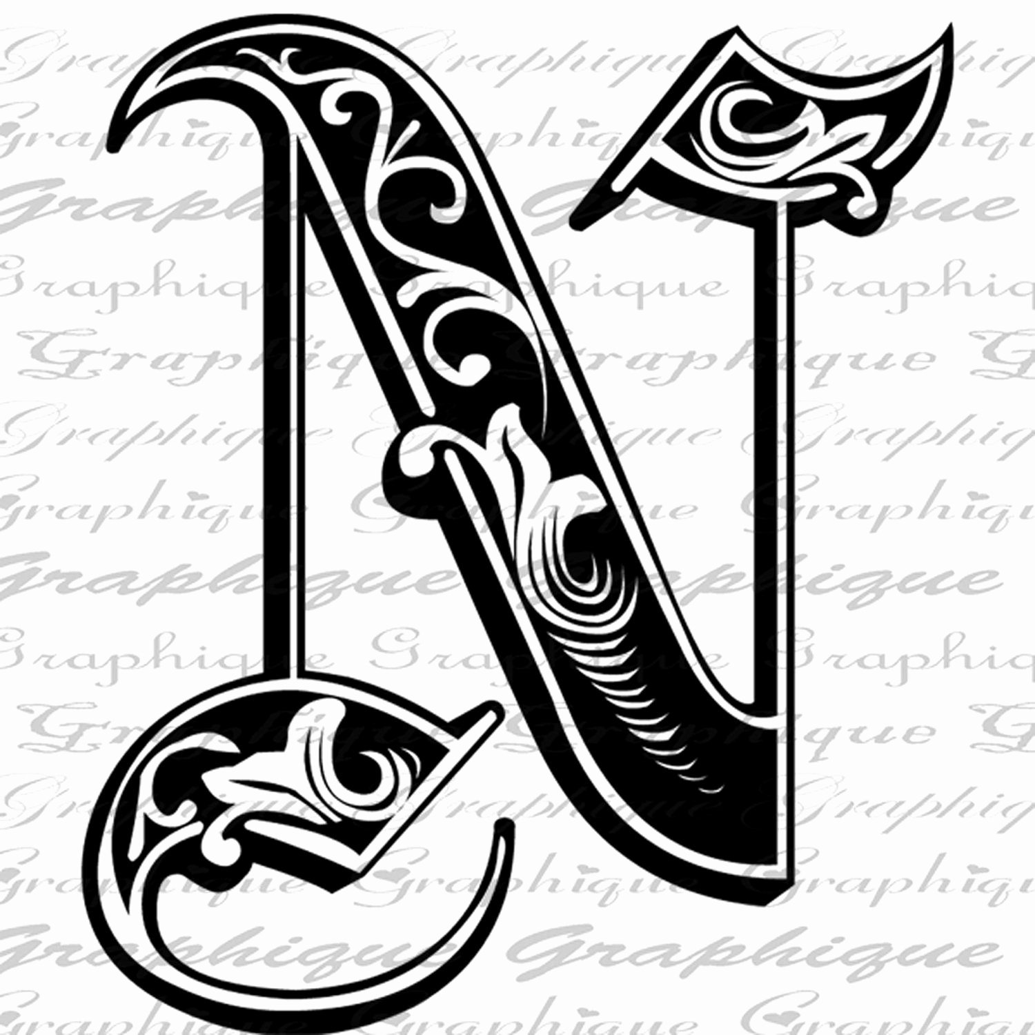 Engraving Templates Letters New Letter Initial N Monogram Old Engraving Style Type Text