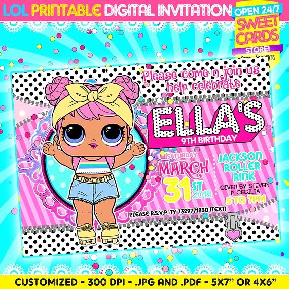Epcs Gold Invite Consume Awesome Lol Dolls Birthday Party Digital Invitation Party Planning T