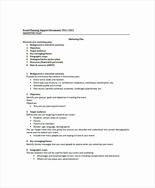 Event Planning Business Plan Template Unique event Marketing Plan Template 9 Free Word Documents