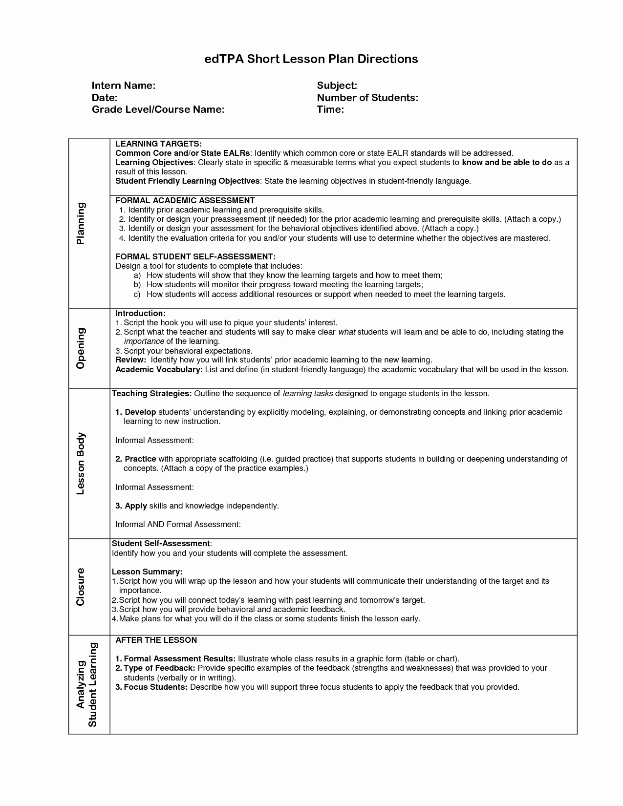 Example Lesson Plan Template Best Of Edtpa Lesson Plan Template Edtpa