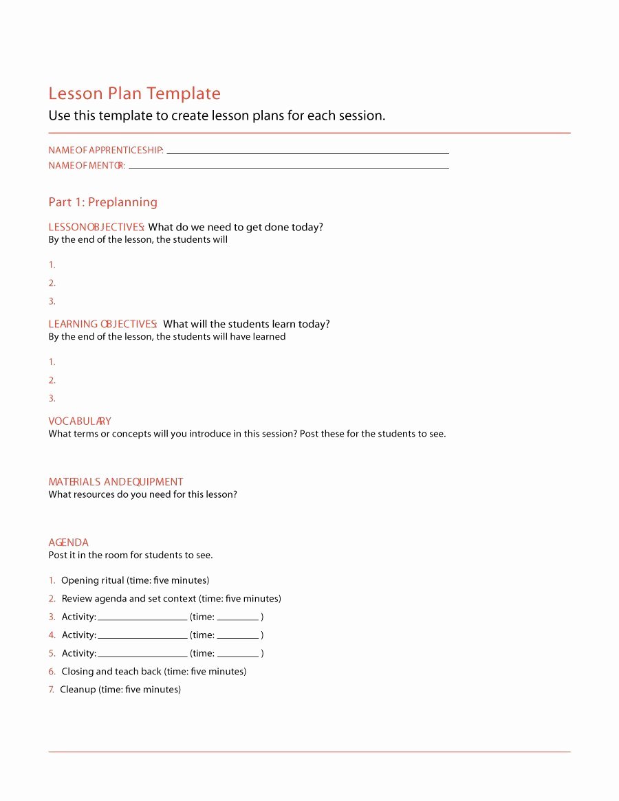 Example Lesson Plan Template Luxury 44 Free Lesson Plan Templates [ Mon Core Preschool Weekly]
