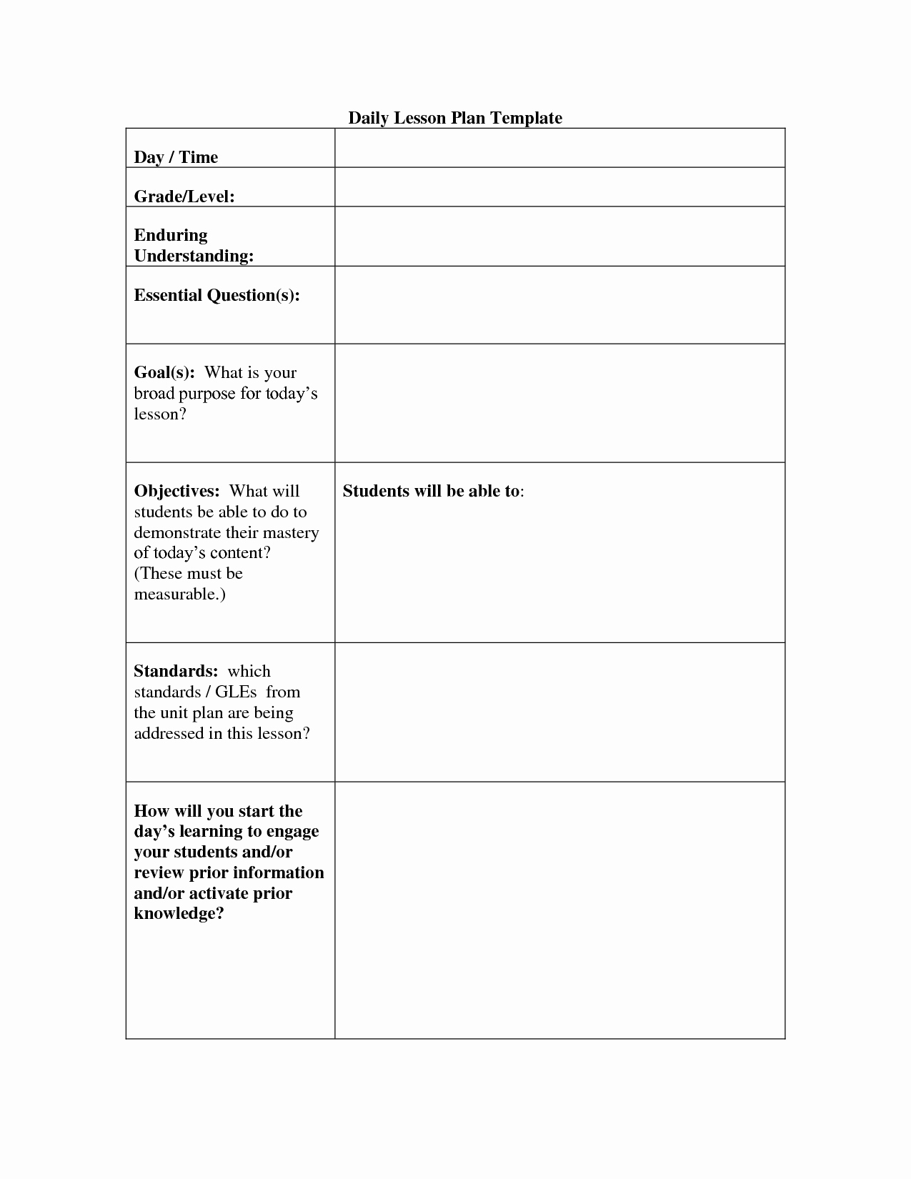Example Lesson Plan Template New Daily Lesson Plan Template Beepmunk