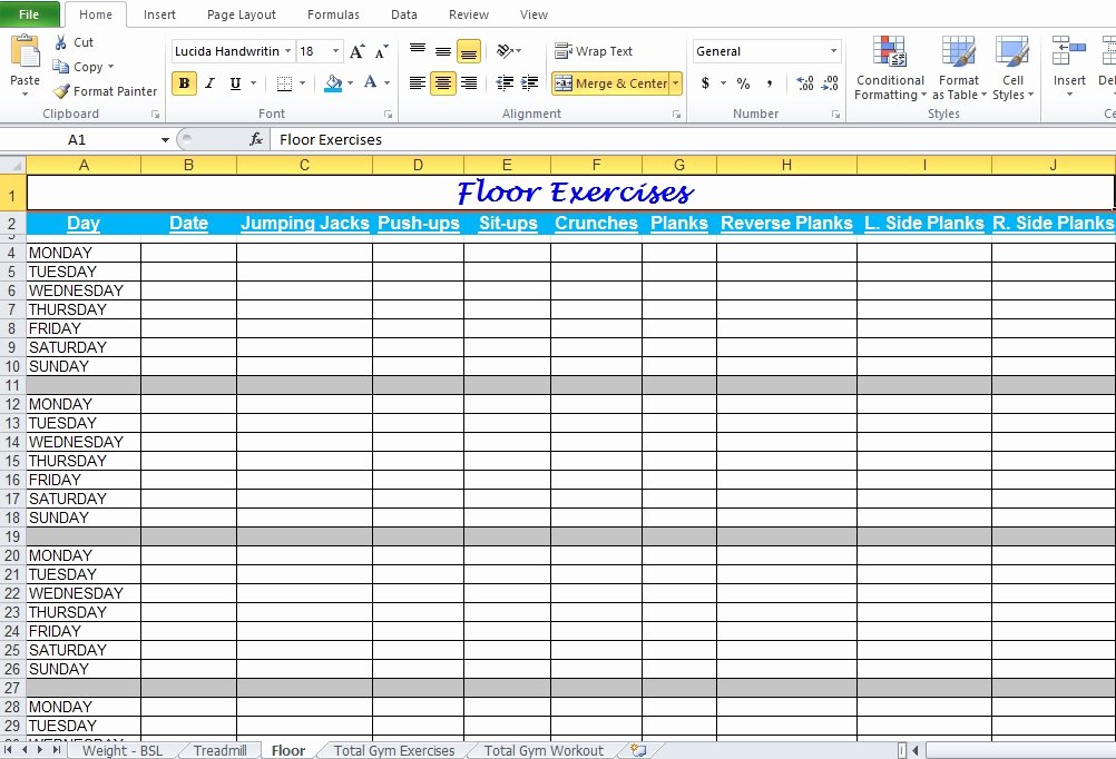 Excel Floor Plan Template Luxury Gym Workout Plan Spreadsheet for Excel Excel Tmp