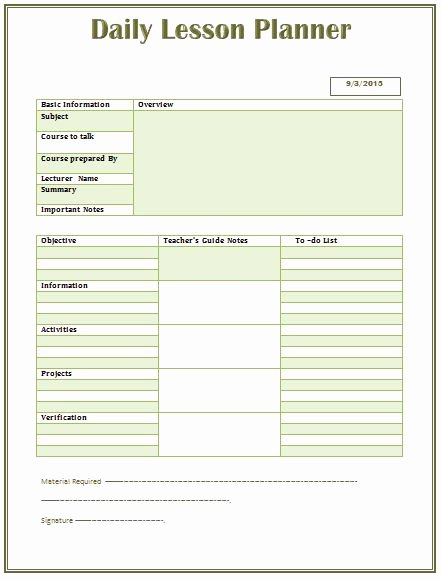 Excel Lesson Plan Template Inspirational Daily Lesson Plan Template for Word 441×581