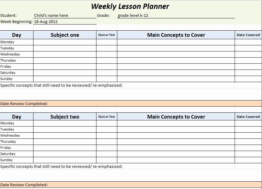 Excel Lesson Plan Template Inspirational Student Planner Templates