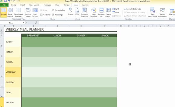 Excel Meal Plan Template Lovely Free Weekly Meal Template for Excel 2013