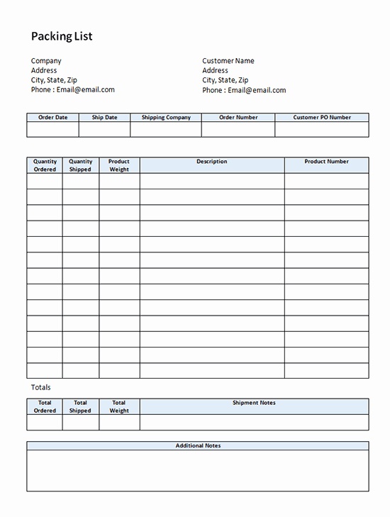 Excel Packing Slip Template Awesome Blank Packing List Template Download In Microsoft Word