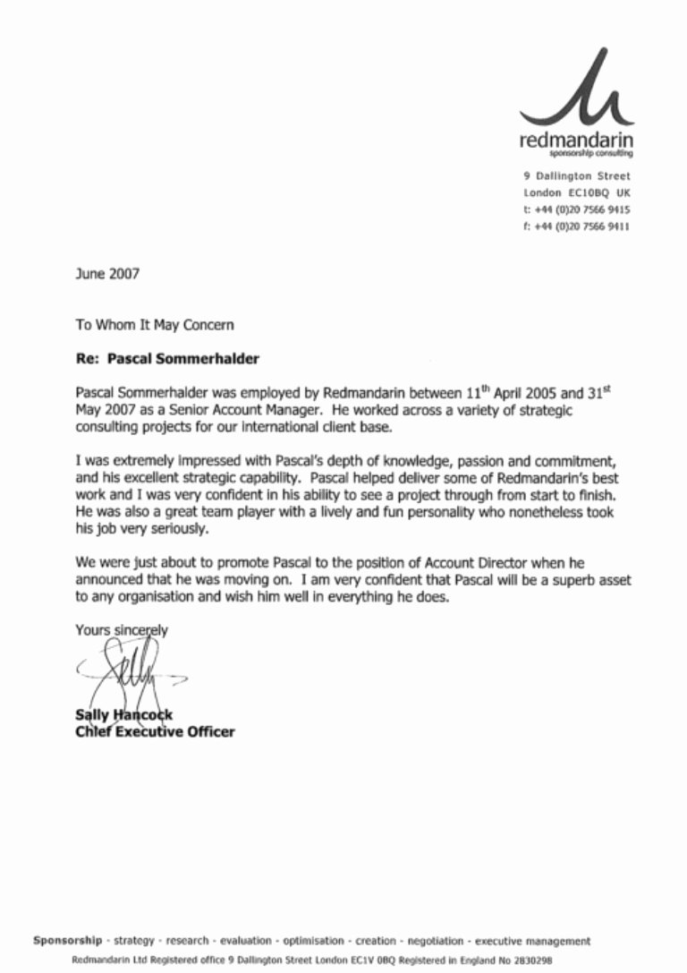 Executive Letter Of Recommendation Elegant Reference Letter Ceo Redmandarin 2007