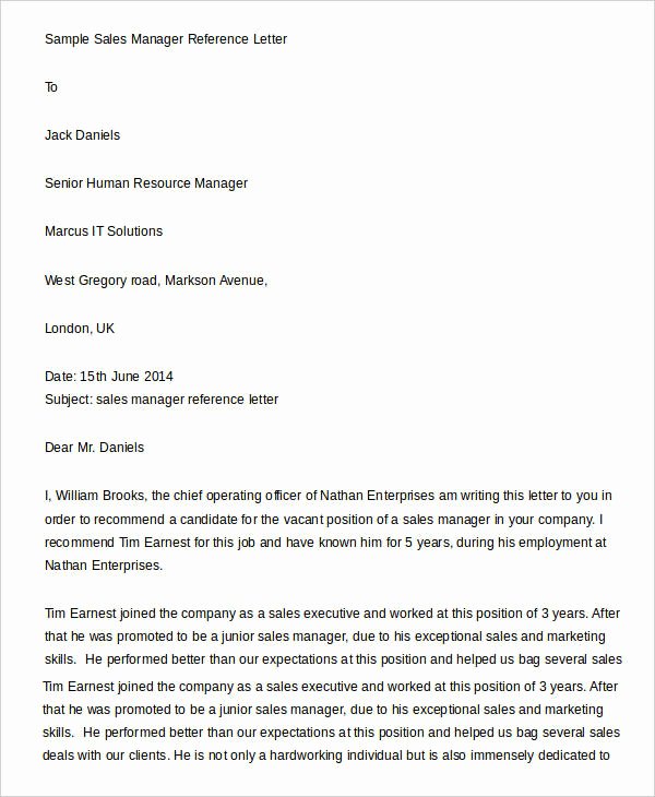 Executive Letter Of Recommendation Luxury 7 Sample Manager Reference Letters Free Sample Example