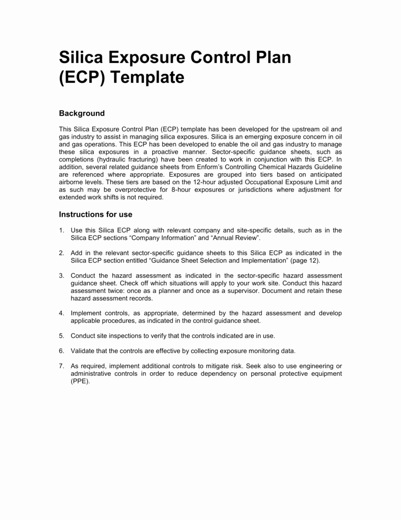 Exposure Control Plan Template Elegant Developing A Silica Ecp Final En Silica Exposure