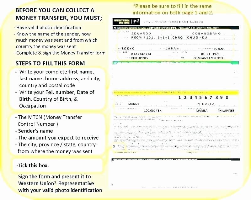 Fake Money order Receipt Awesome Western Union Transfer Receipt Western Union form to Send