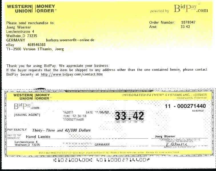 Fake Western Union Money Order 35 Fake Money order Receipt