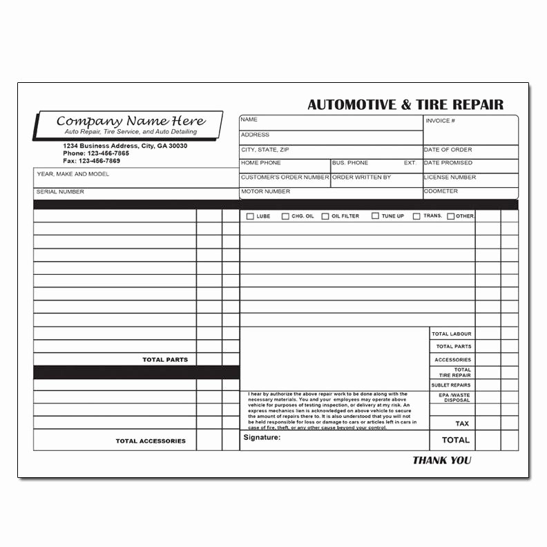 Fake Oil Change Receipts Awesome Auto Repair form Automotive Invoice form