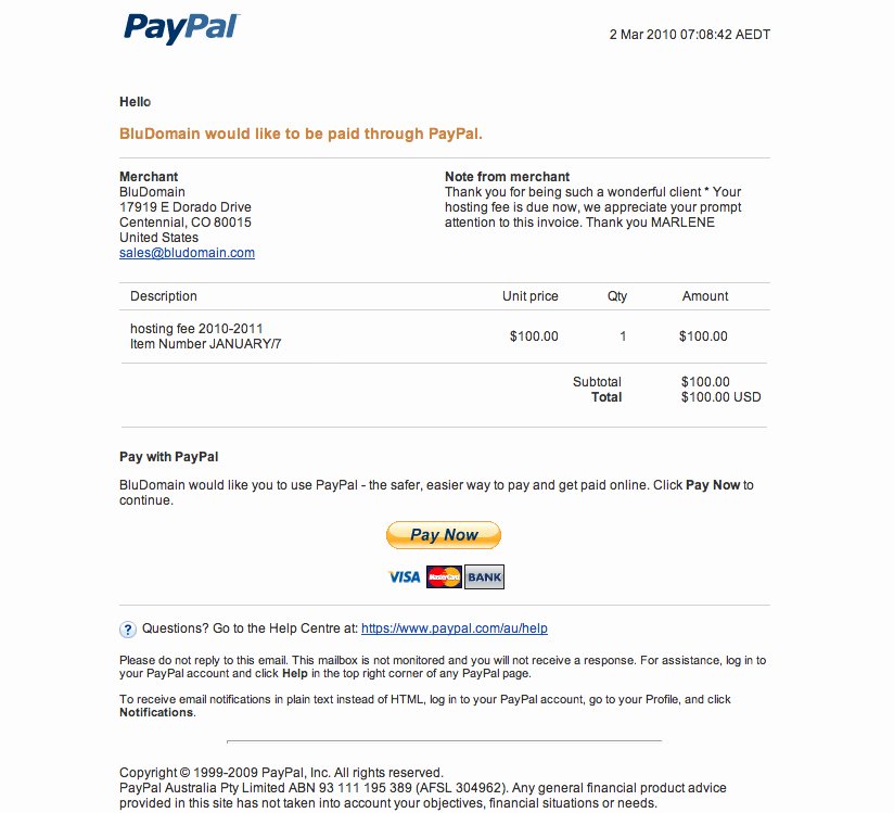 paypal fake invoice