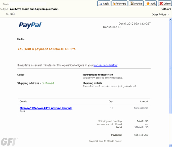 fake invoice from paypal